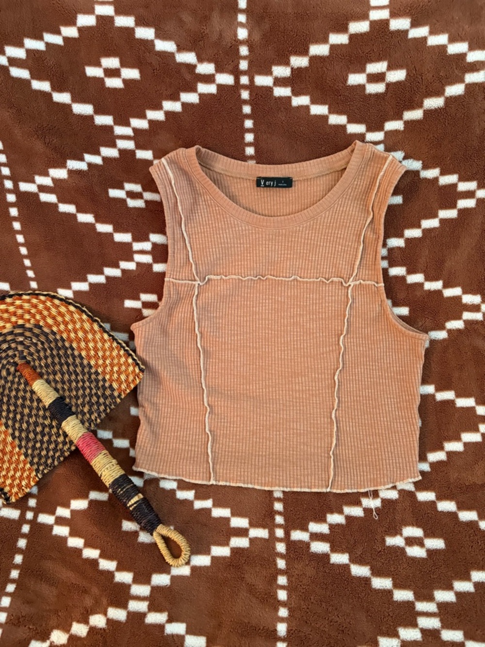 Very J Ribbed Crop Tank Top in Clay